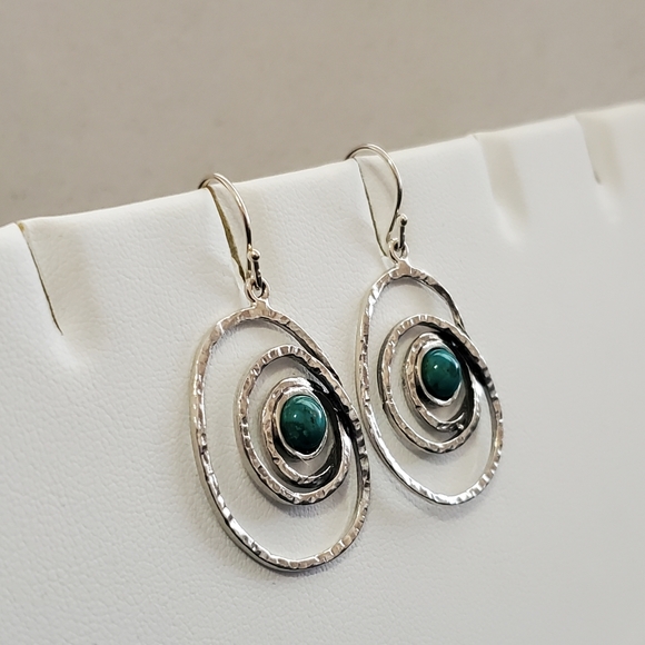 Sterling Silver Turquoise Modern Dangle Earrings YAM Artisan-Created - Picture 6 of 10
